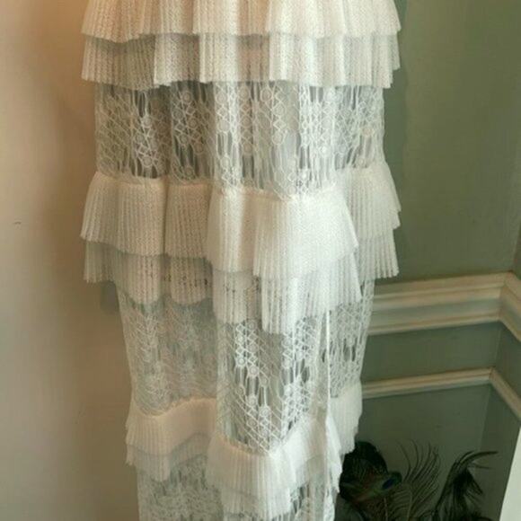 Just Cavalli by Roberto Cavalli Dress White Lace Gown Pleated Flounce size 6 - Picture 6 of 14